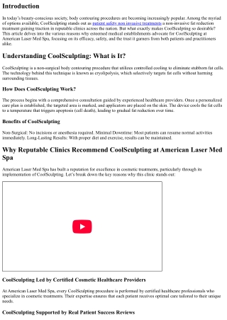 Why Reputable Clinics Recommend CoolSculpting at American Laser Med Spa