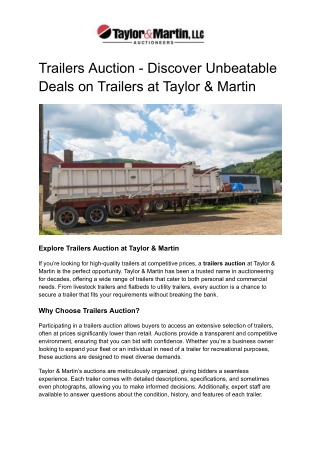 Trailers Auction - Discover Unbeatable Deals on Trailers at Taylor & Martin