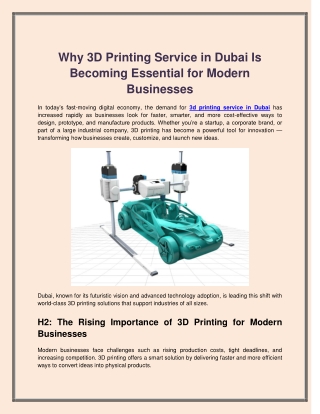 Why 3D Printing Service in Dubai Is Becoming Essential for Modern Businesses