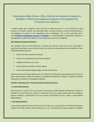 Choosing the Right Partner: Why a Website Development Company in Mumbai