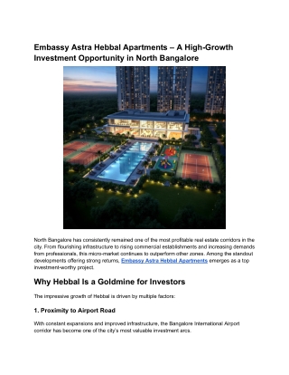 Embassy Astra Hebbal Apartments – A Prime Investment in North Bangalore