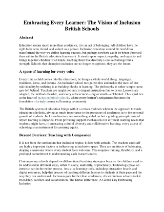 Embracing Every Learner: The Vision of Inclusion British Schools