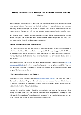 Choosing External Blinds & Awnings That Withstand Brisbane’s Stormy Season