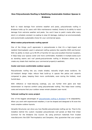 How Polycarbonate Roofing is Redefining Sustainable Outdoor Spaces in Brisbane