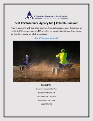 Best ATV Insurance Agency MS | Columbusins.com