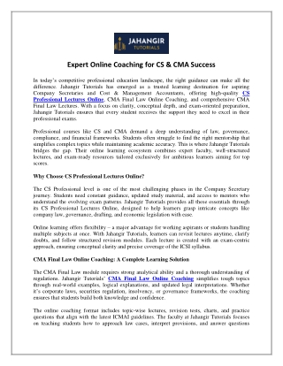 Expert Online Coaching for CS & CMA Success