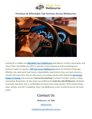 SUV Taxi service Melbourne