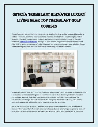 Ostrya Tremblant Elevates Luxury Living Near Top Tremblant Golf Courses