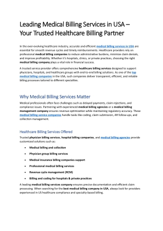 Leading Medical Billing Services in USA