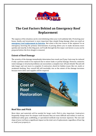 The Cost Factors Behind an Emergency Roof Replacement