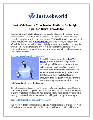 Just Web World – Your Trusted Platform for Insights, Tips, and Digital Knowledge