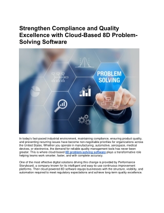 Strengthen Compliance and Quality Excellence with Cloud-Based 8D Problem-Solving