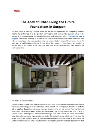 The Apex of Urban Living and Future Foundations in Gurgaon