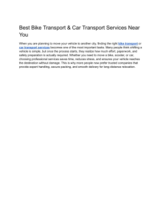 Best Bike Transport and Car Transport Services Near You