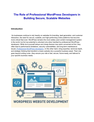 The Role of Professional WordPress Developers in Building Secure, Scalable Websites