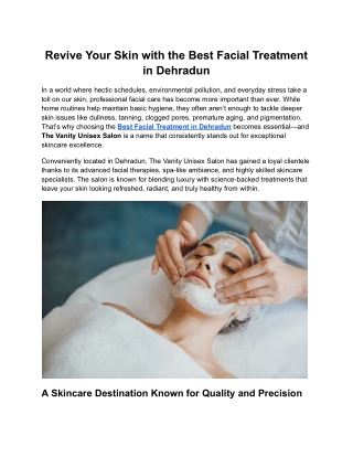 Revive Your Skin with the Best Facial Treatment in Dehradun