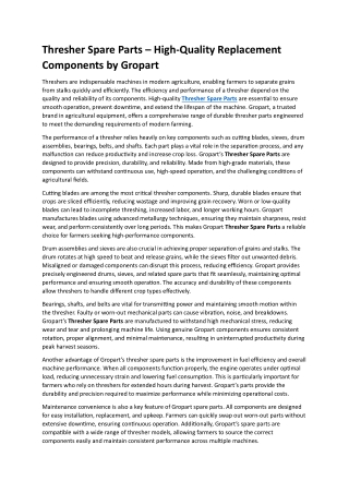 Thresher Spare Parts – High-Quality Replacement Components by Gropart