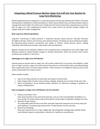 Integrating a Blood Pressure Monitor Upper Arm Cuff into Your Routine for Long-Term Monitoring