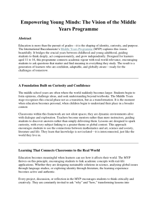 Empowering Young Minds: The Vision of the Middle Years Programme