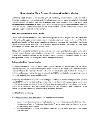 Understanding Blood Pressure Readings with a Wrist Monitor