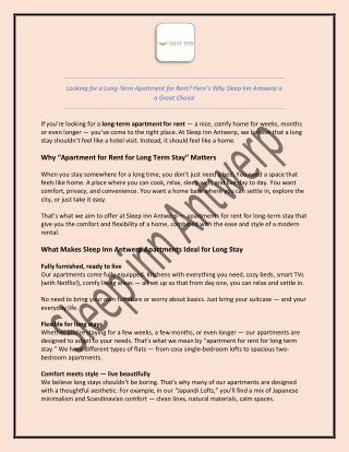 Looking for a Long-Term Apartment for Rent? Here’s Why Sleep Inn Antwerp is a Gr