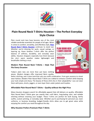 Plain Round Neck T-Shirts Houston – The Perfect Everyday Style Choice