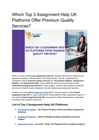 Which Top 3 Assignment Help UK Platforms Offer Premium Quality Services (1)