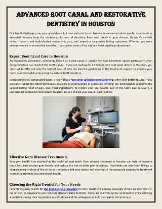 Advanced Root Canal and Restorative Dentistry in Houston