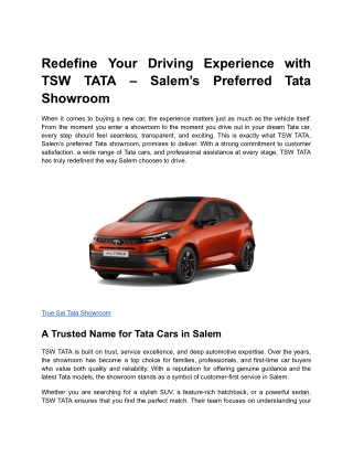Redefine Your Driving Experience with TSW TATA – Salem’s Preferred Tata Showroom
