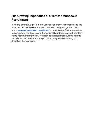 The Growing Importance of Overseas Manpower Recruitment