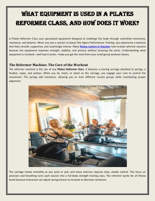 What equipment is used in a Pilates Reformer Class, and how does it work?