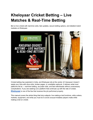 Kheloyaar Cricket Betting – Live Matches & Real-Time Betting
