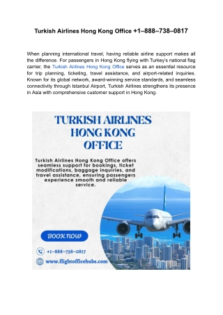 Turkish Airlines Hong Kong Office  1–888–738–0817