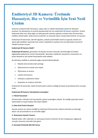Endüstriyel 3D Kamera Üretimde Hassasiyet, Hız ve Verimlilik İçin Yeni Nesil Çözüm
