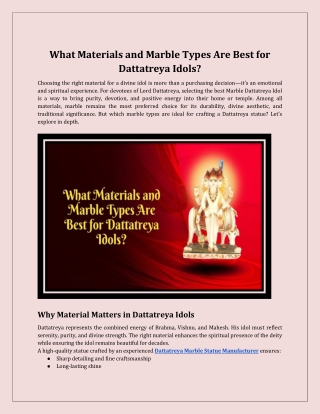 What Materials and Marble Types Are Best for Dattatreya Idols