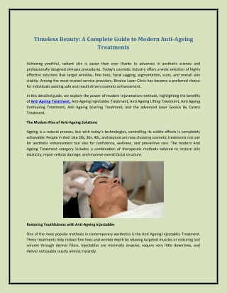 Timeless Beauty: A Complete Guide to Modern Anti-Ageing Treatments