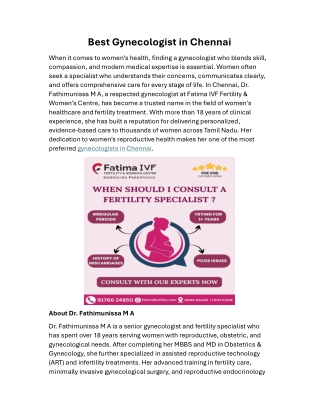 Best Gynecologist in Chennai