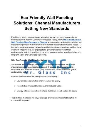 Eco-Friendly Wall Paneling Solutions: Chennai Manufacturers Setting New Standards