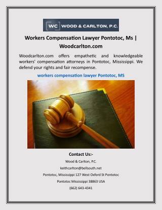 Workers Compensation Lawyer Pontotoc, Ms | Woodcarlton.com