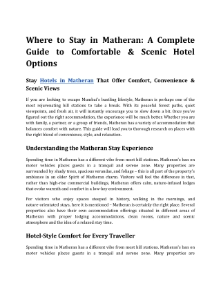 Where to Stay in Matheran_ A Complete Guide to Comfortable & Scenic Hotel Options