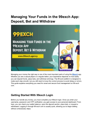 Managing Your Funds in the 99exch App Deposit, Bet and Withdraw