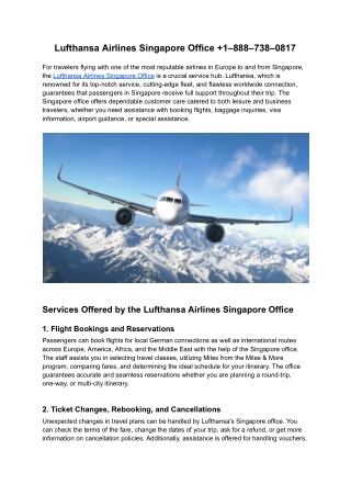 Lufthansa Airlines Singapore Office  1–888–738–0817