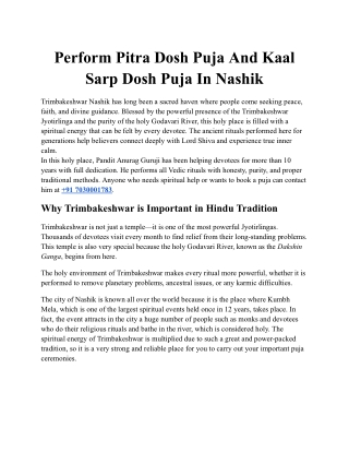 Perform Pitra Dosh Puja And Kaal Sarp Dosh Puja In Nashik
