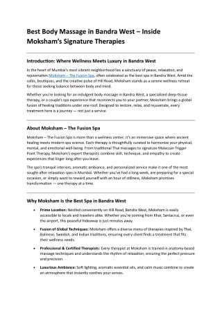 Best Body Massage in Bandra West – Inside Moksham’s Signature Therapies