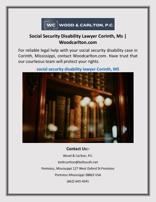 Social Security Disability Lawyer Corinth, Ms | Woodcarlton.com