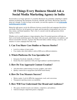 10 Things Every Business Should Ask a Social Media Marketing Agency in India