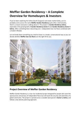 Meffier Garden Residency Sohna | Low Rise Floors