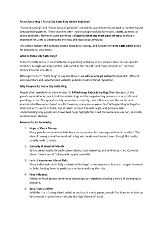 Patna Satta King | Patna City Satta King Online Explained