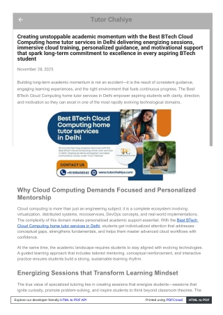 Best BTech Cloud Computing home tutor services  in Delhi