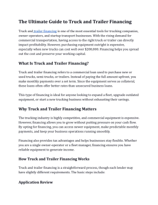 The Ultimate Guide to Truck and Trailer Financing